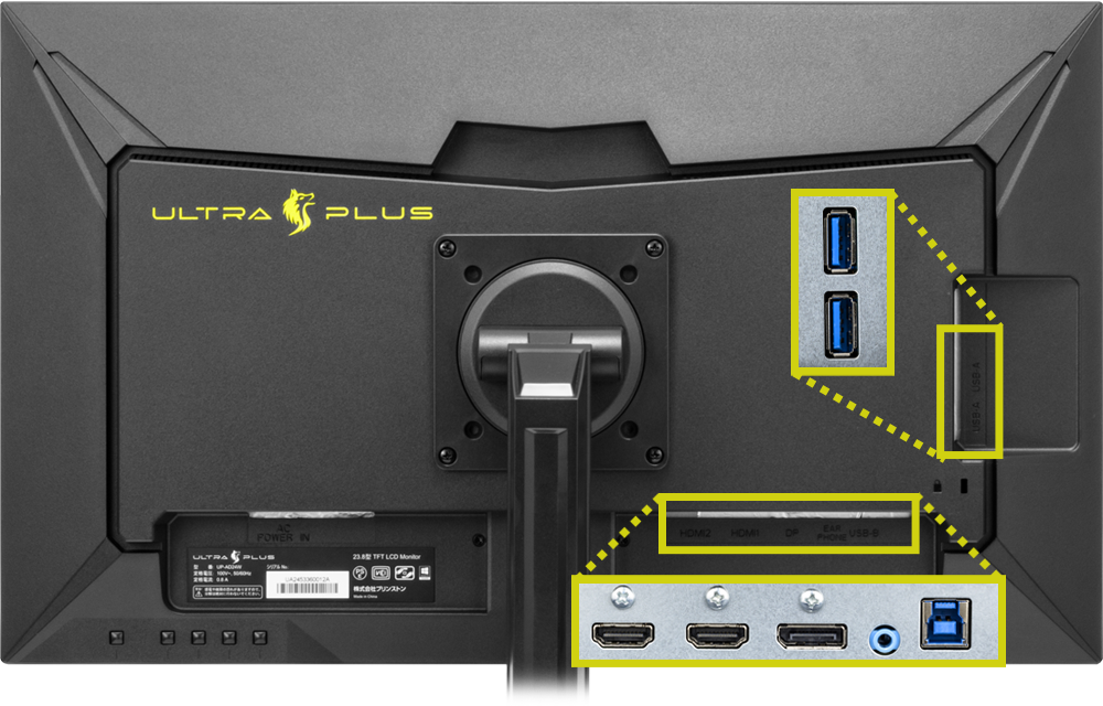 接続端子とUSBハブの画像